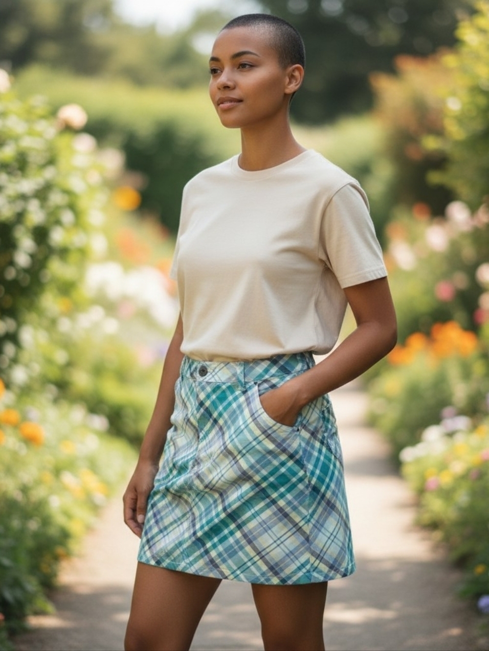 Croft & Barrow Blue and Green Plaid Mini Skort